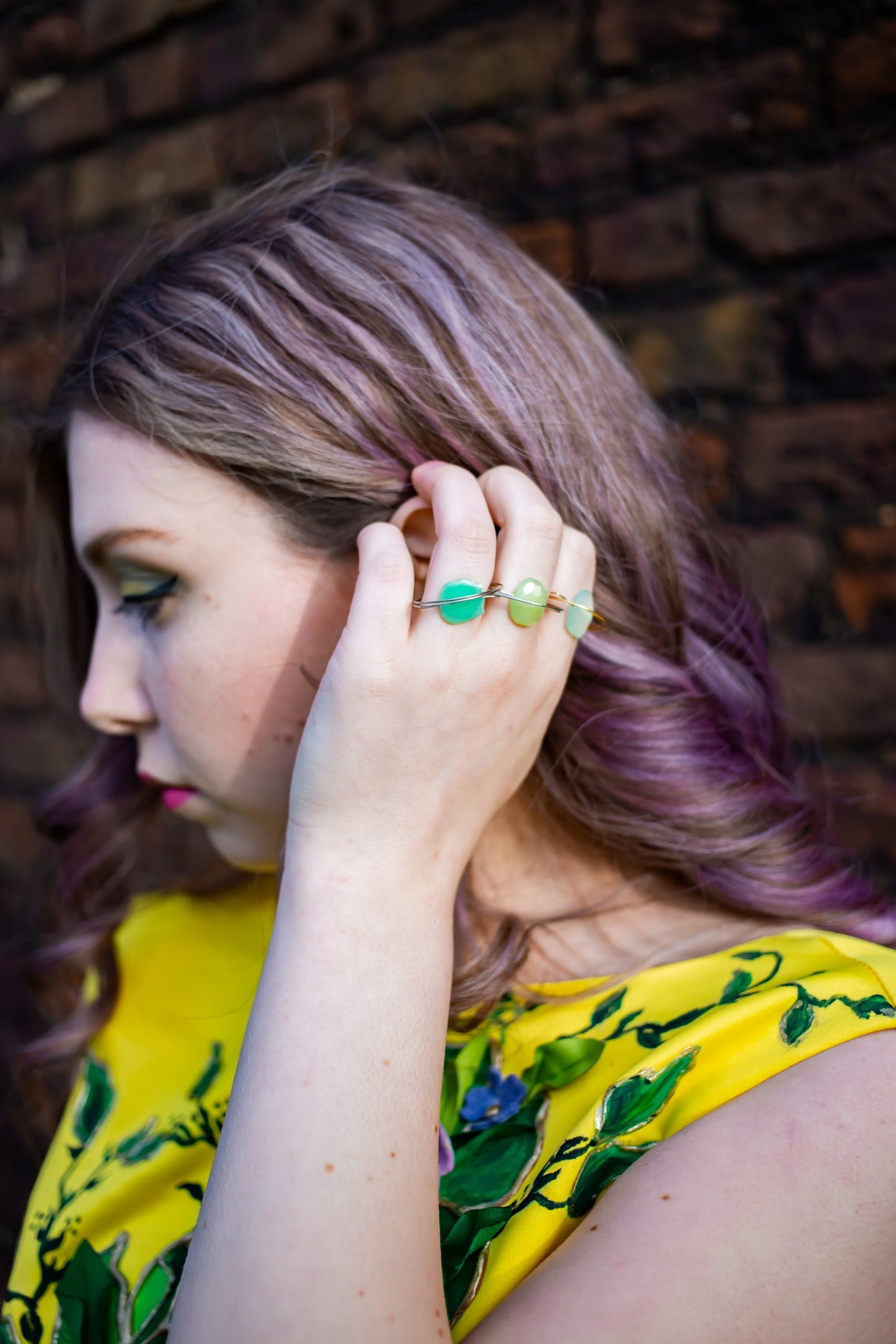 Double Wrap Ring with Faceted Oval Blue-Green Chalcedony