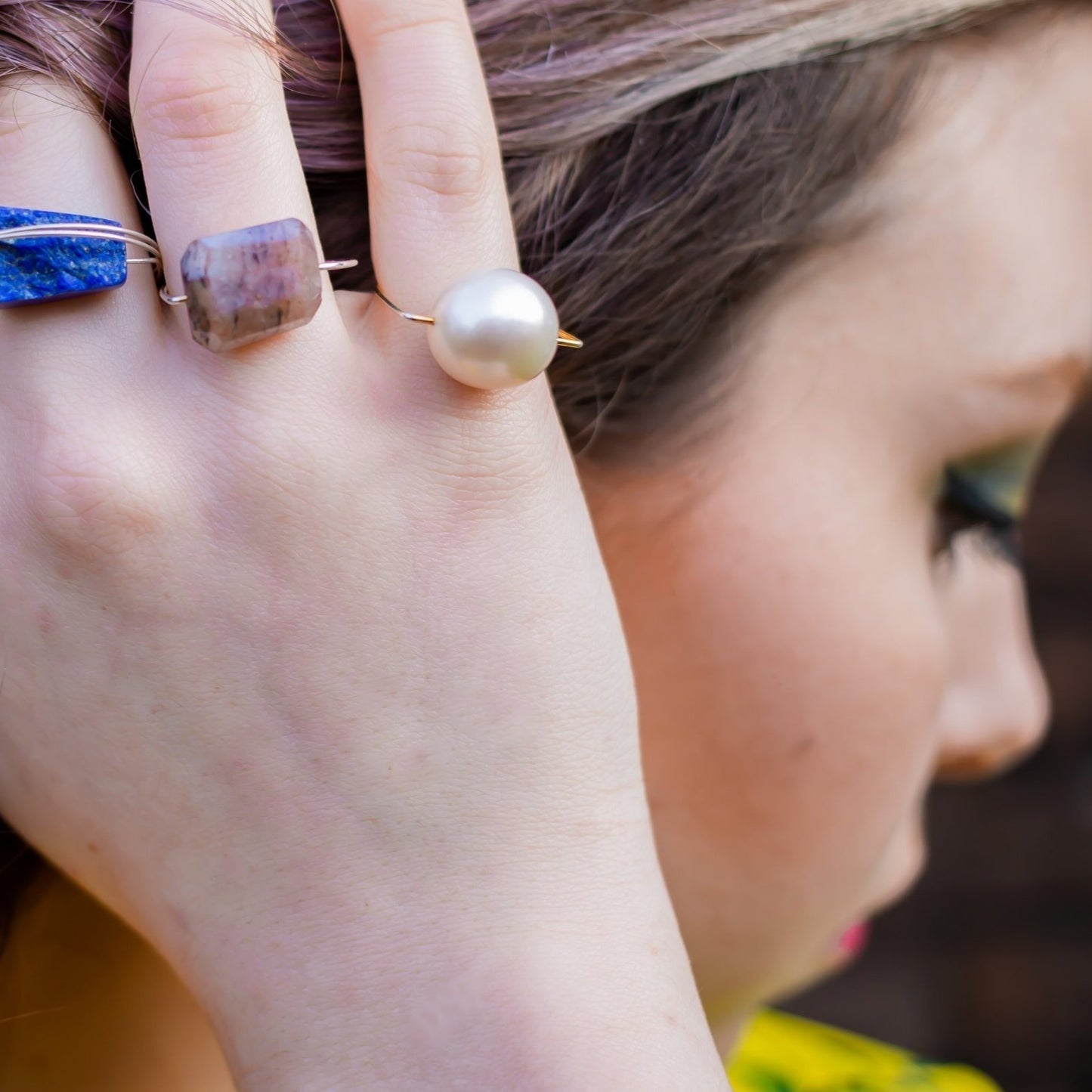 Square Ring with Peach Ripley Baroque Pearl