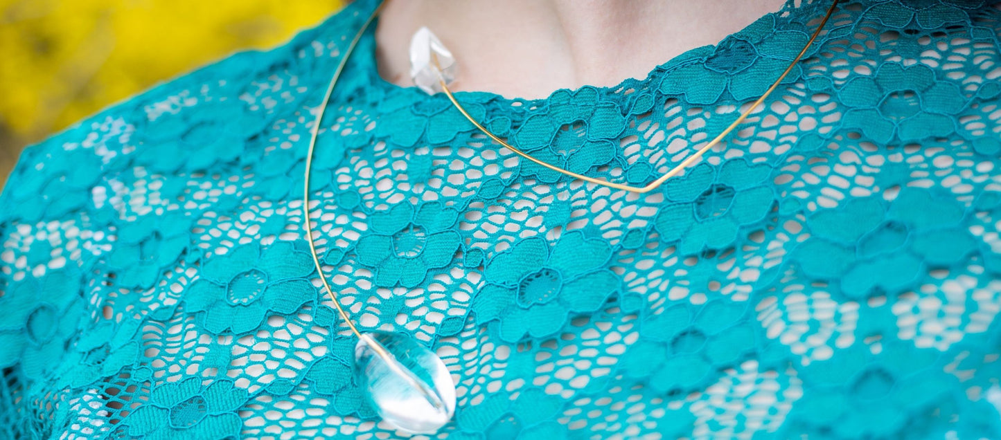 Square Asymmetric Neckwire with gorgeous hand cut Rose Quartz