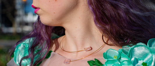 Square Asymmetric Neckwire with gorgeous hand cut Rose Quartz