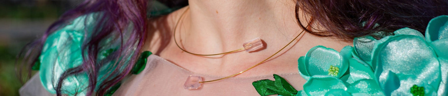 Square Asymmetric Neckwire with gorgeous hand cut Rose Quartz