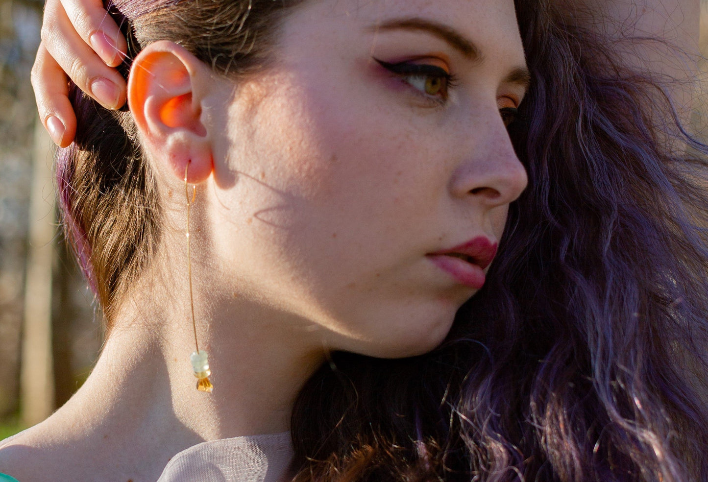 Medium Drop Earrings with Purple Amethyst Gemstone and Freshwater Pearls with colour options