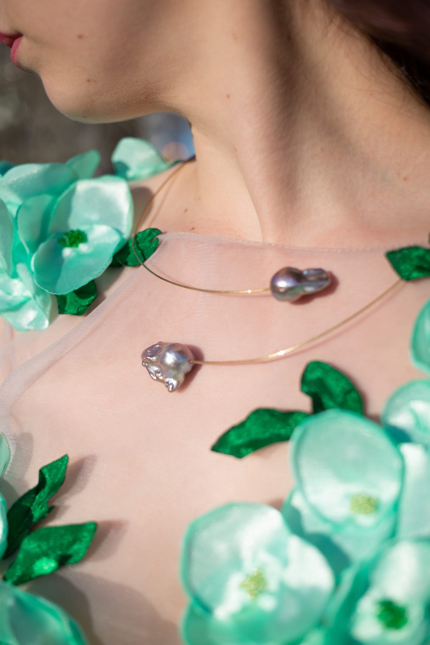 Square Asymmetric Neckwire with gorgeous hand cut Rose Quartz