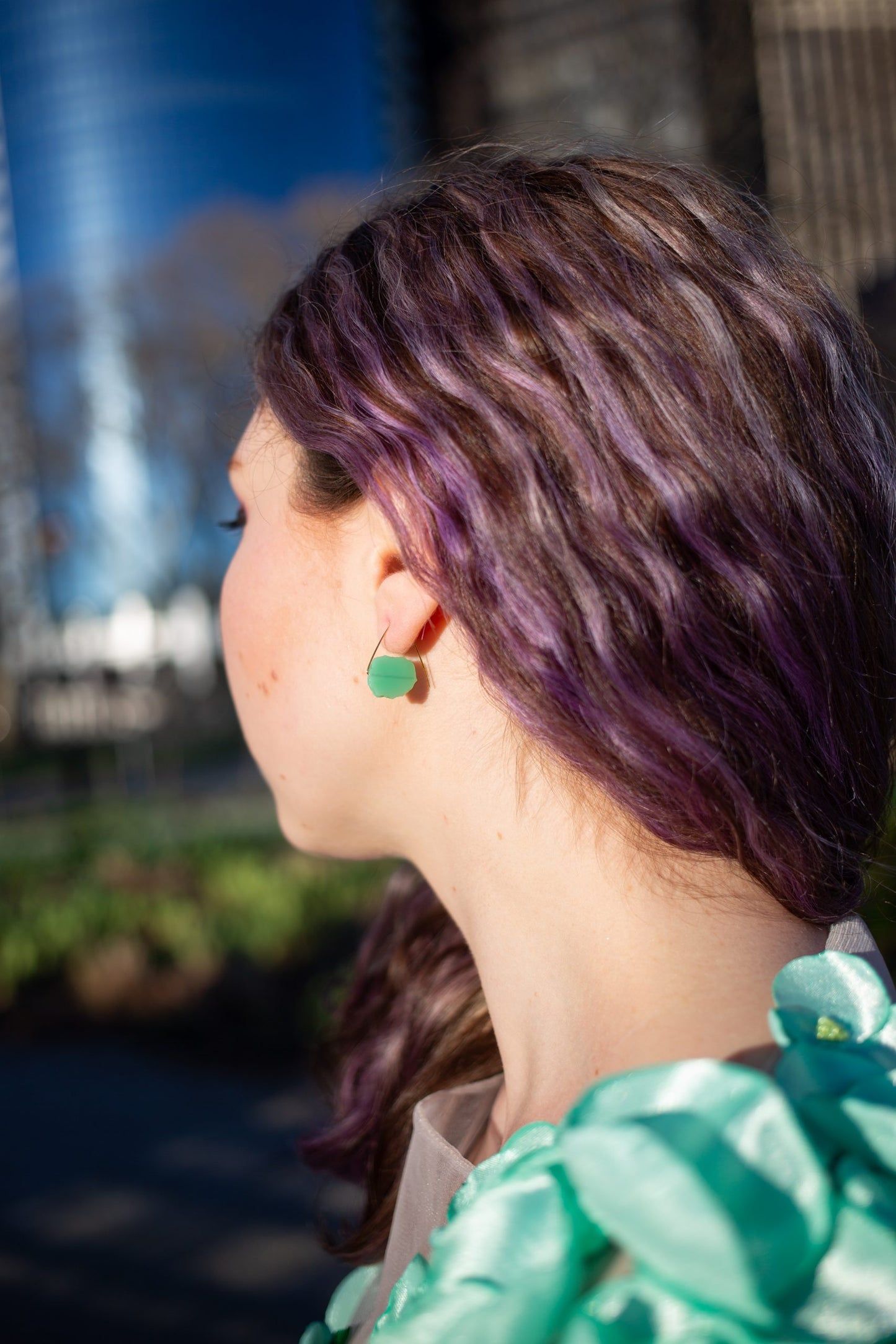 Petite Triangle Lobe Huggers with Soft Green Amazonite & Chartreuse Bamboo Coral