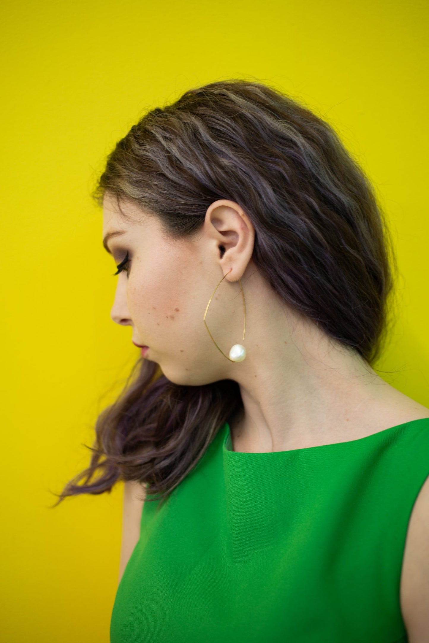 Large Triangle Earrings with Baroque Fresh Water Pearl