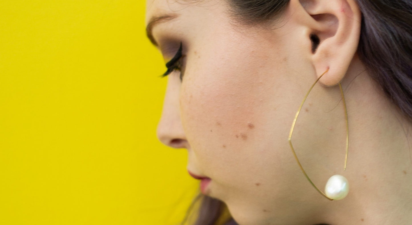 Large Triangle Earrings with Baroque Fresh Water Pearl