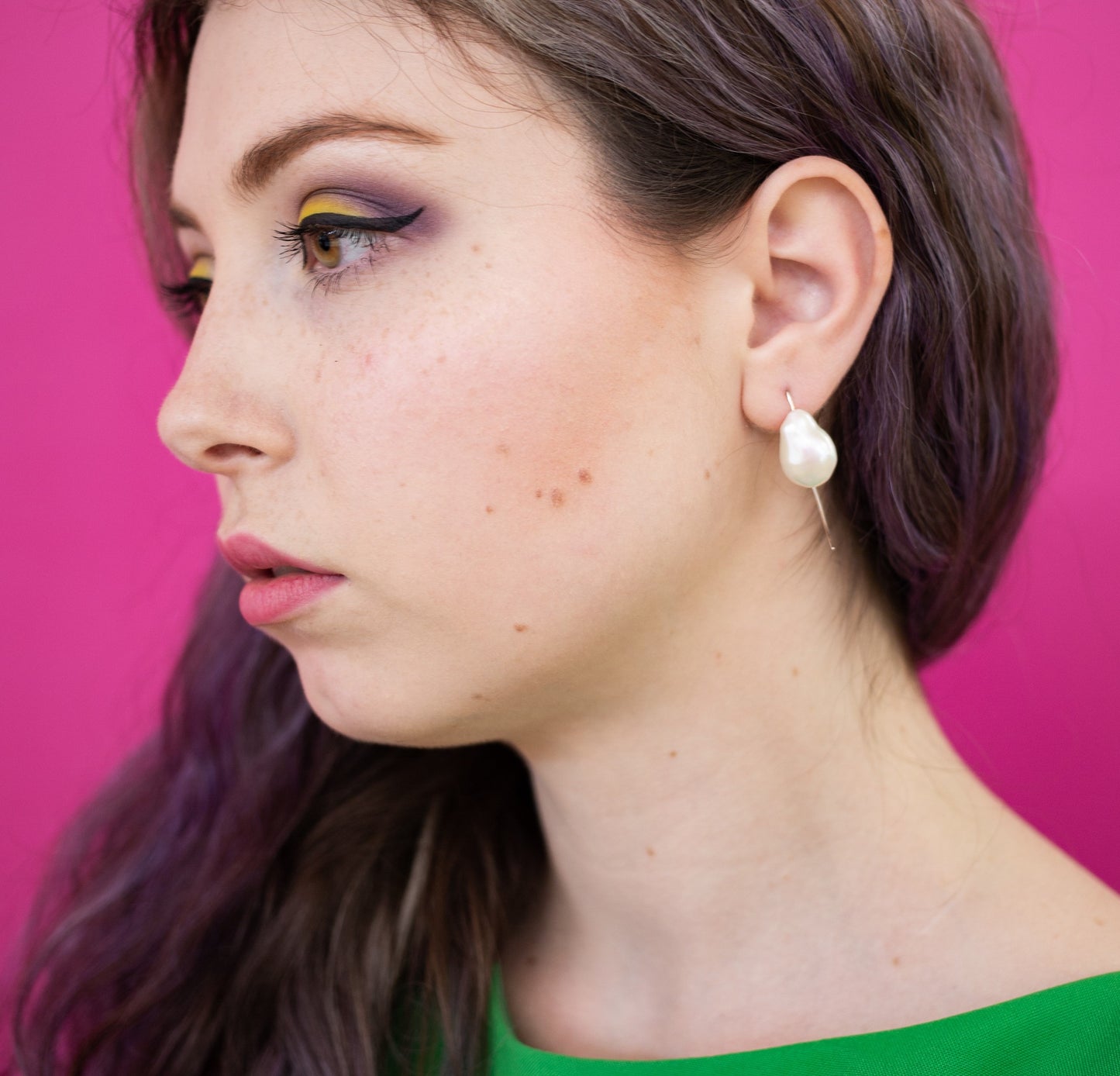 Short Curve Earrings with Large Baroque Pearls