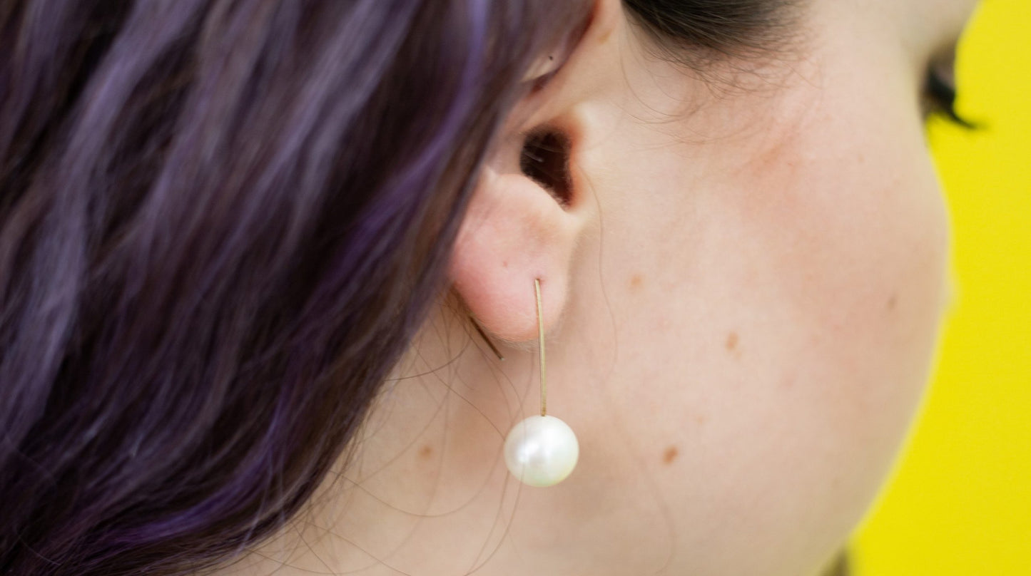 Angled Drop Earrings with White Fresh Water Pearl