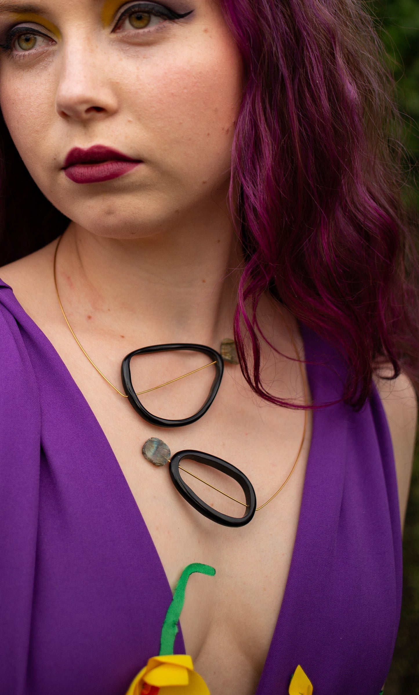Asymmetric Neckwire with Bull Horn and Labradorite