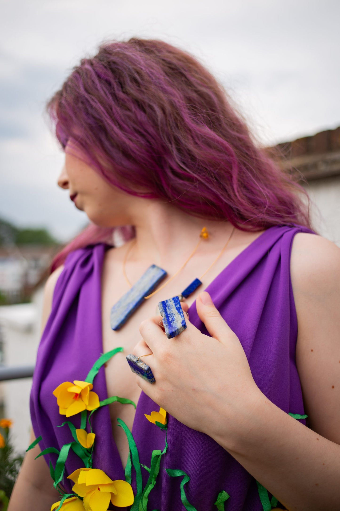 Asymmetric Necklace with Lapis Lazuli, Pyrite and Citrine