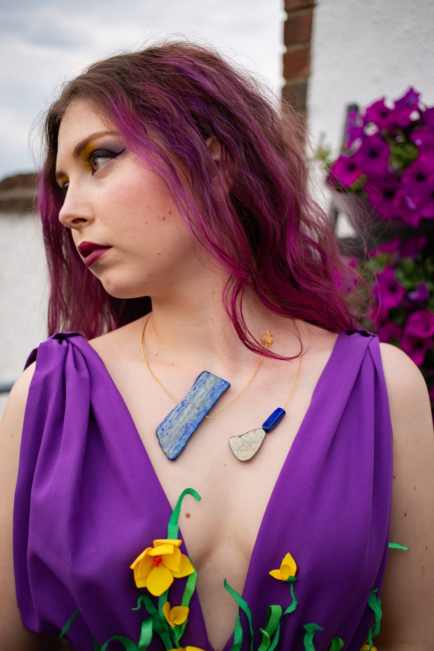 Asymmetric Necklace with Lapis Lazuli, Pyrite and Citrine