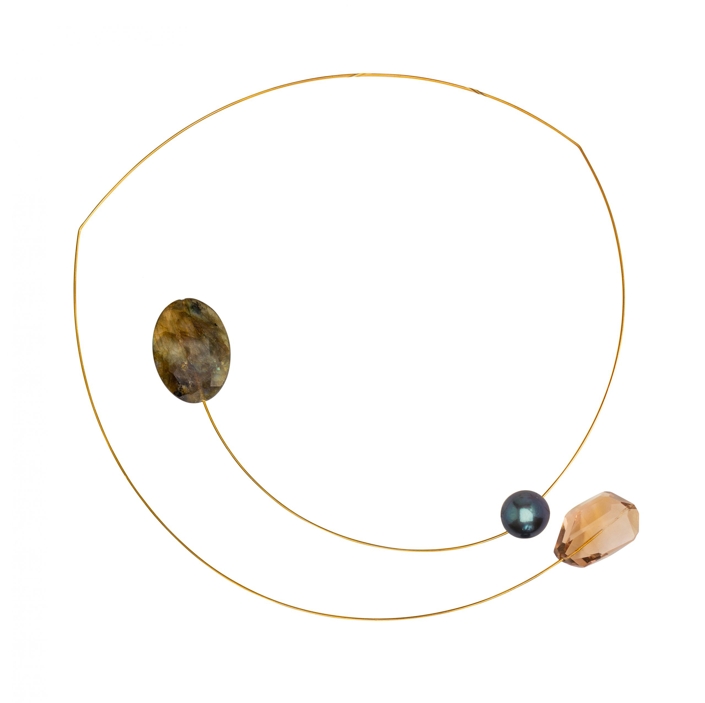 Asymmetric Necklace with Gemstone and Freshwater Pearl options