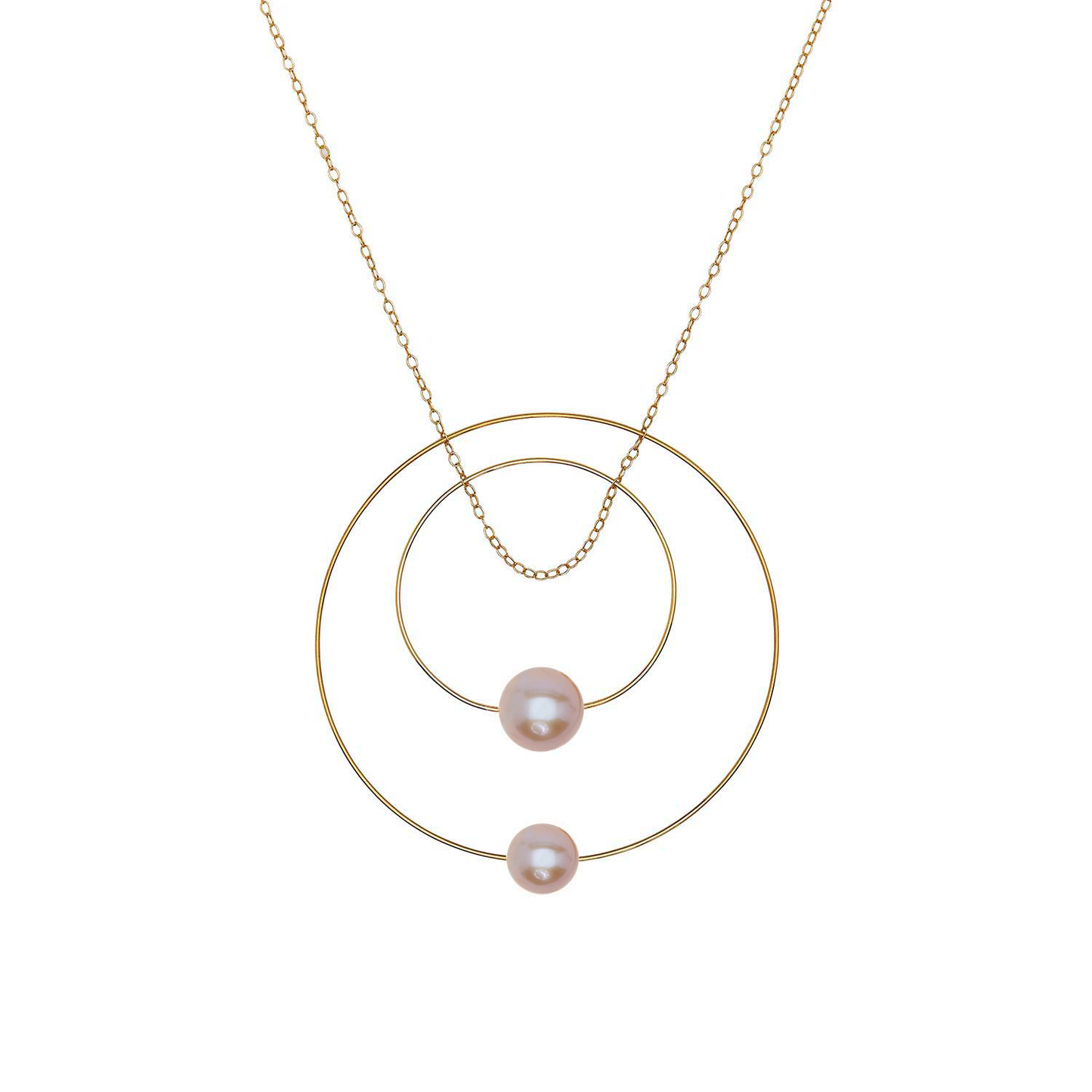 Double Circle Pendant Necklace with Round Freshwater Pearls