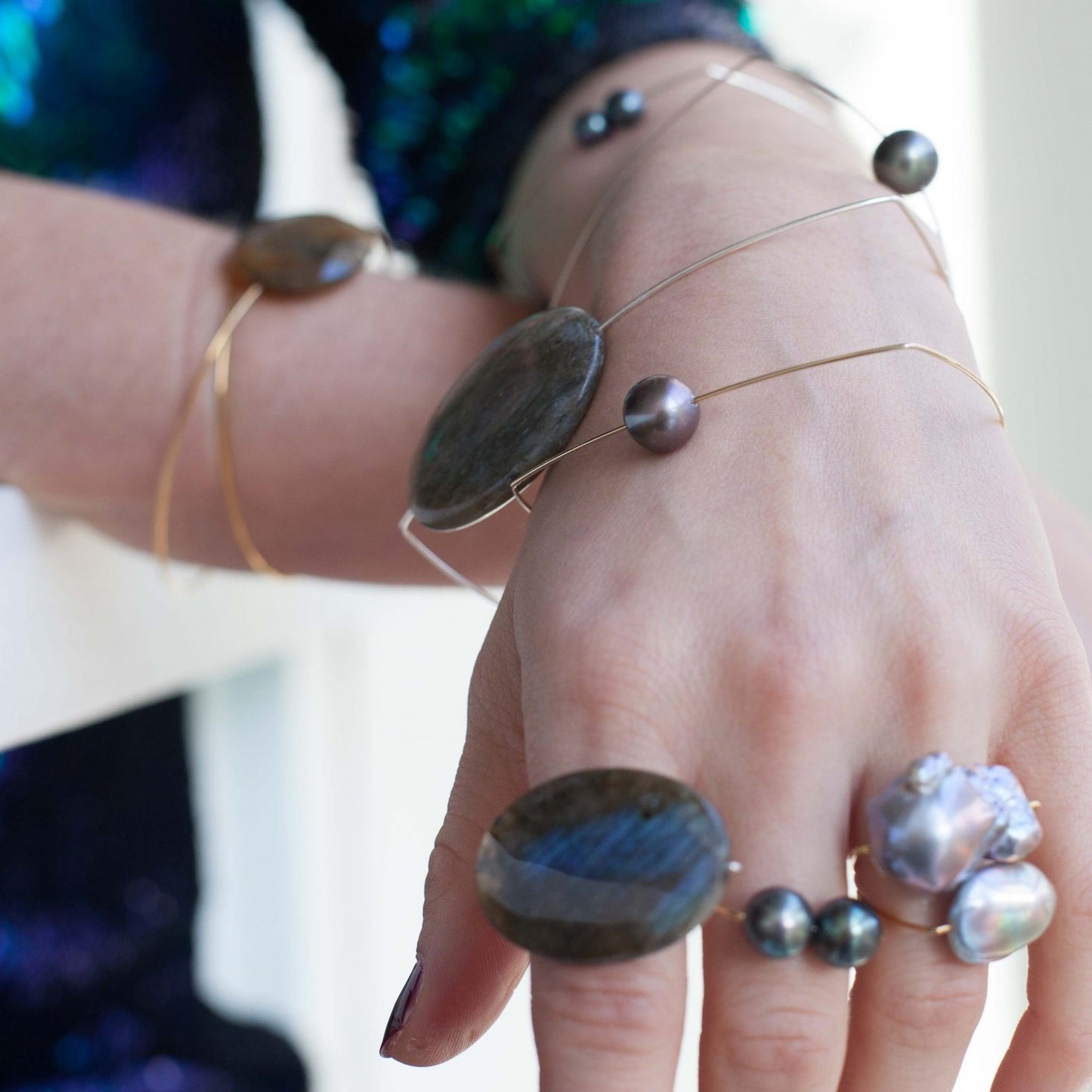 Circle Wrap Bangle with Large Round Freshwater Pearl
