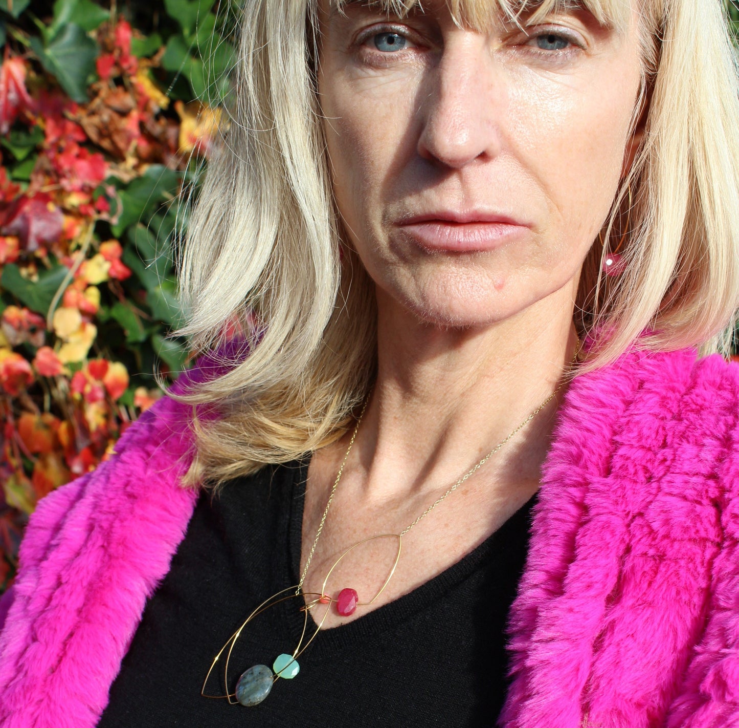 Straight Drop Earrings with Peach Moonstone and Round Beads