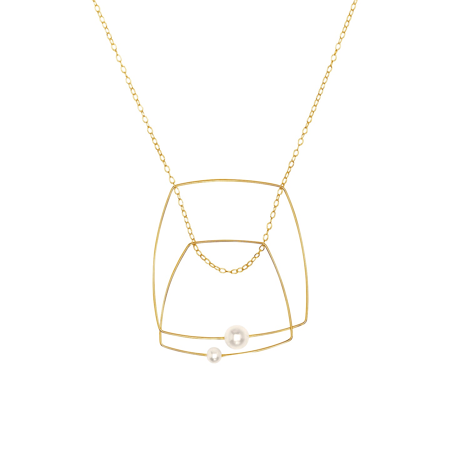 Double Square Pendant Necklace with Round Freshwater Pearls