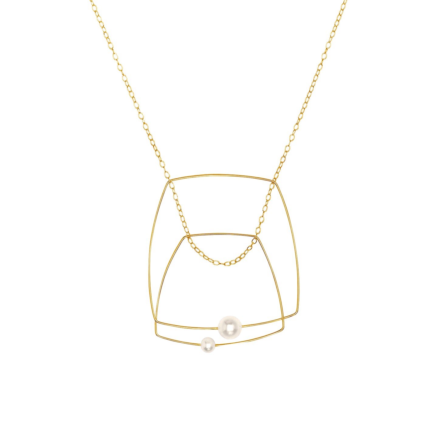Double Square Pendant Necklace with Round Freshwater Pearls
