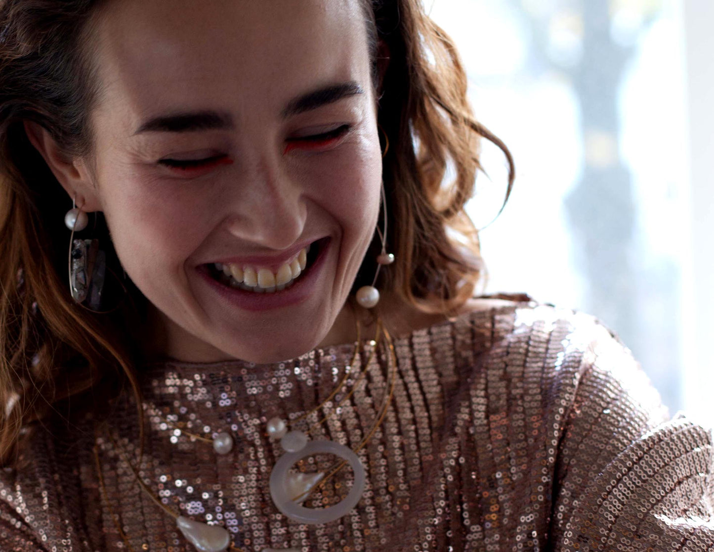 Square Asymmetric Neckwire with Round Freshwater Pearls