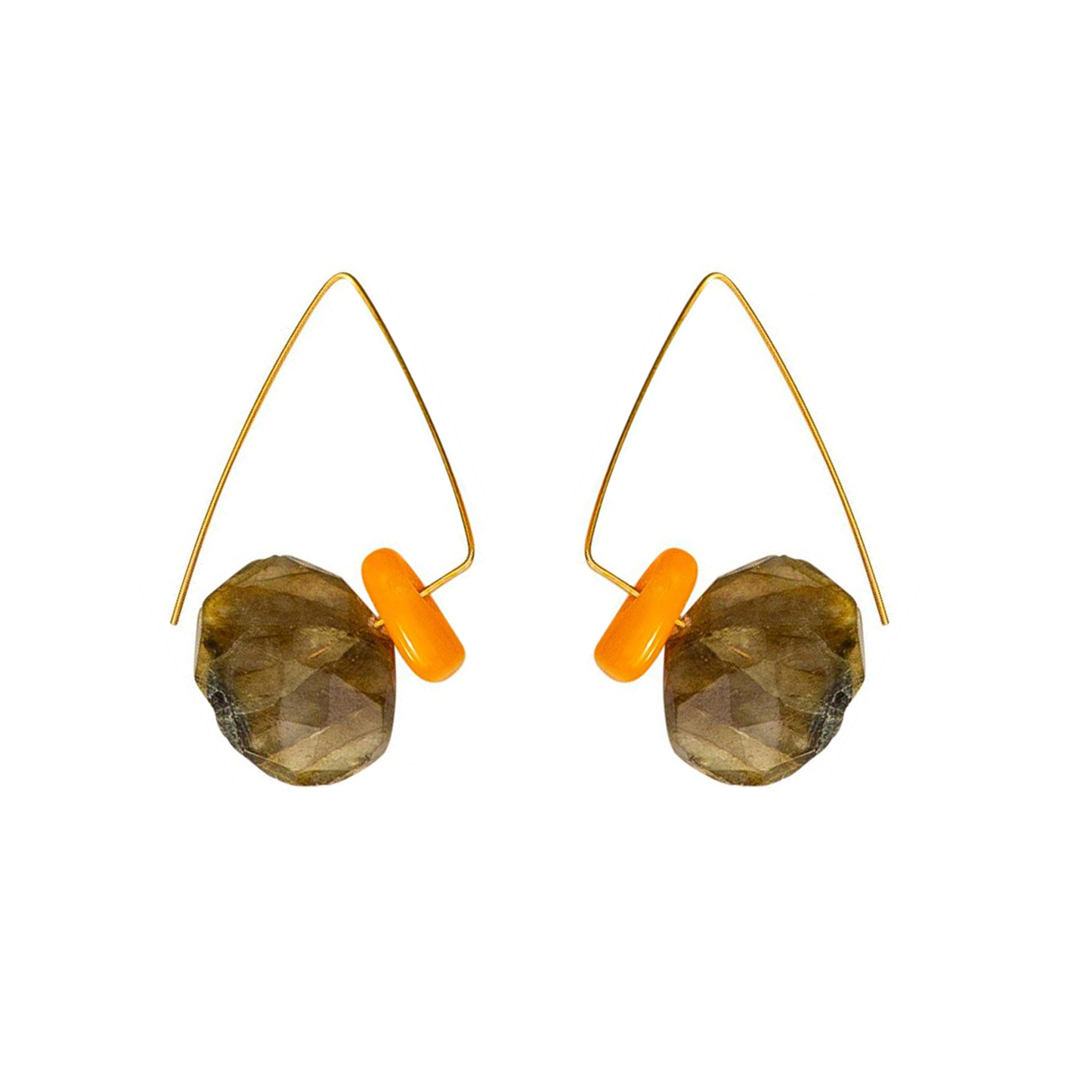Petite Triangle with Labradorite & Orange Bamboo Coral