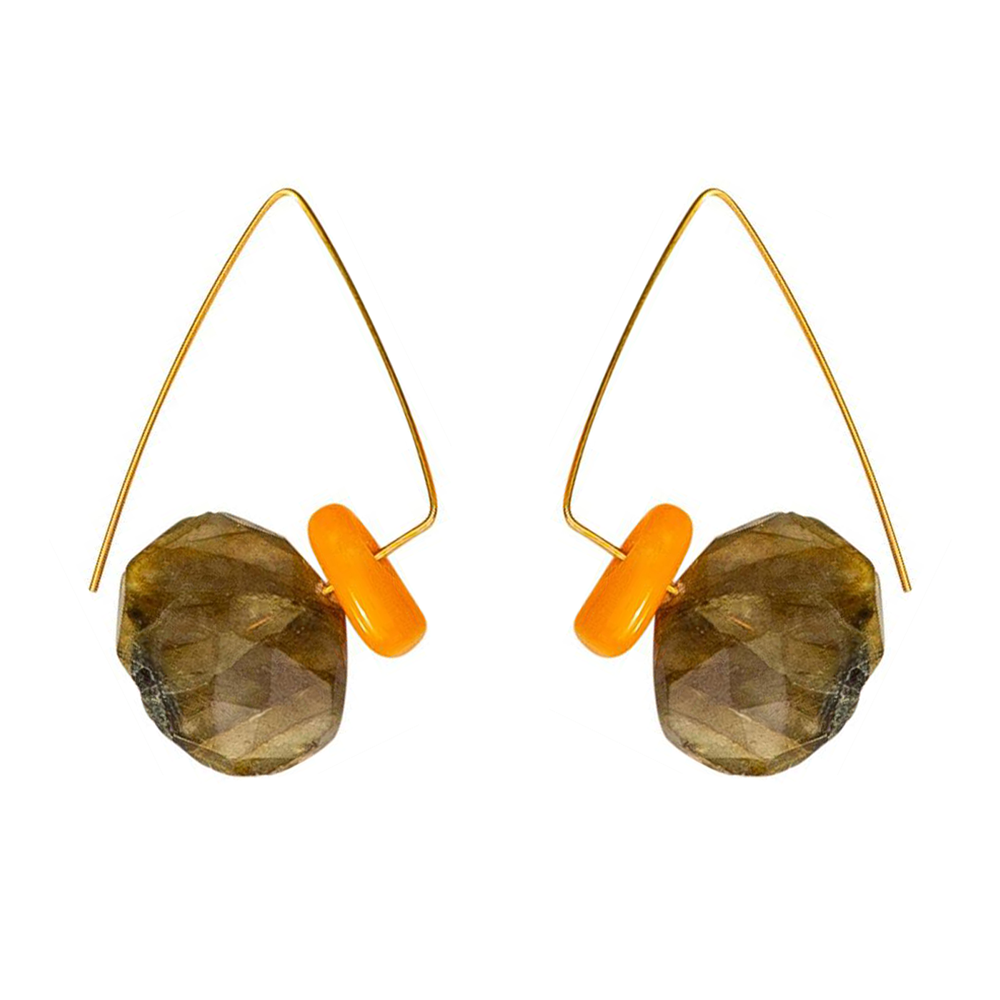 Petite Triangle with Labradorite & Orange Bamboo Coral