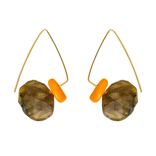 Petite Triangle with Labradorite & Orange Bamboo Coral