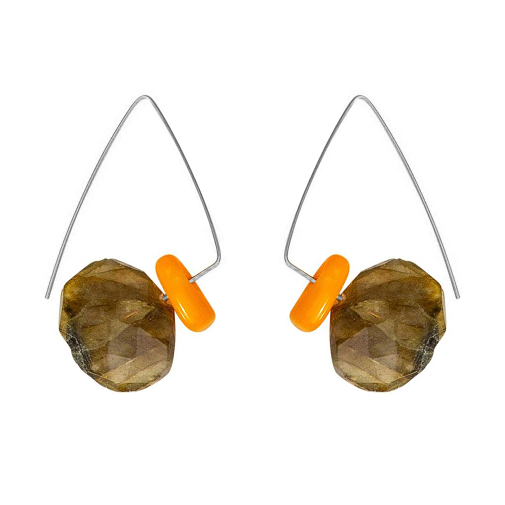 Petite Triangle with Labradorite & Orange Bamboo Coral