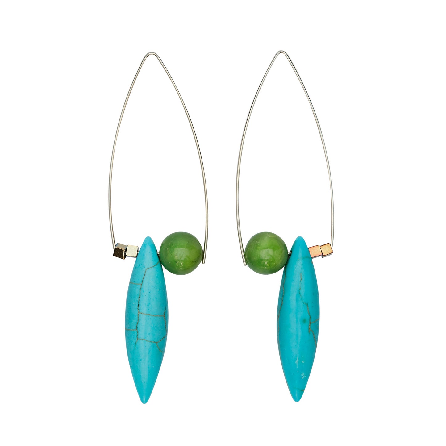 Tall Triangle Earrings with Turquoise, Magnesite and Hematite