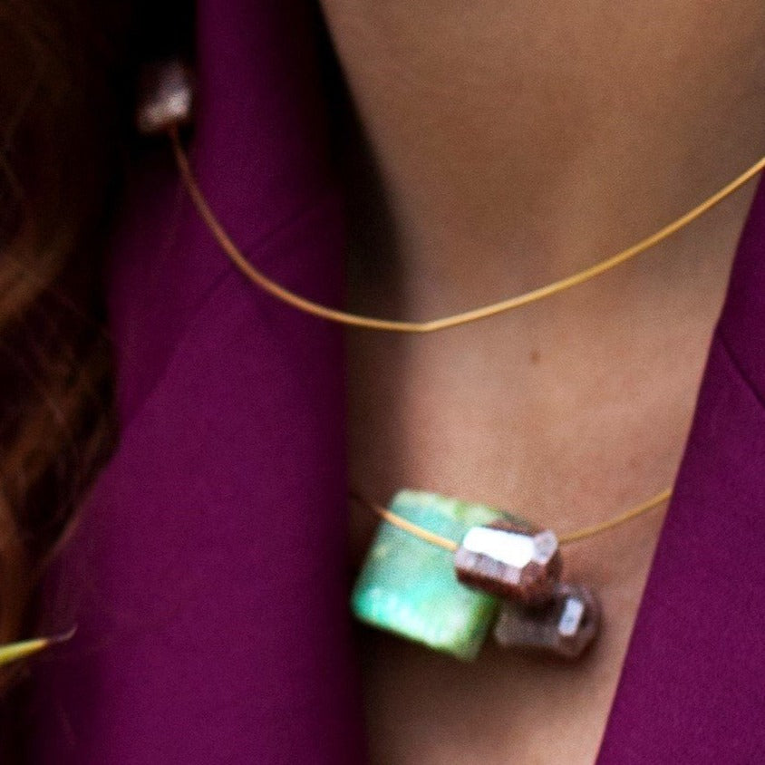 Asymmetric Neckwire with hand-cut gemstones