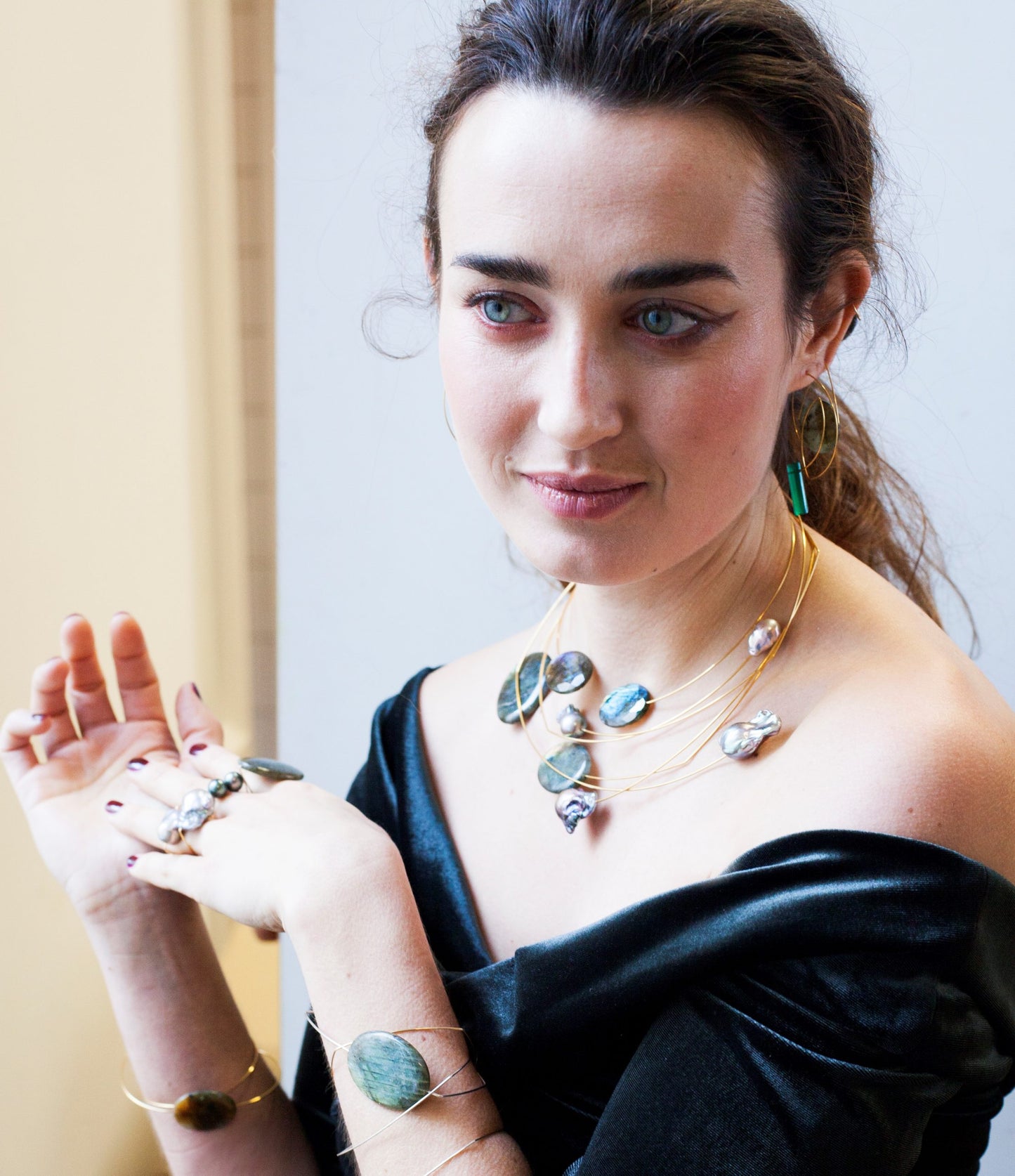 Square Ring with Grey Freshwater Pearls