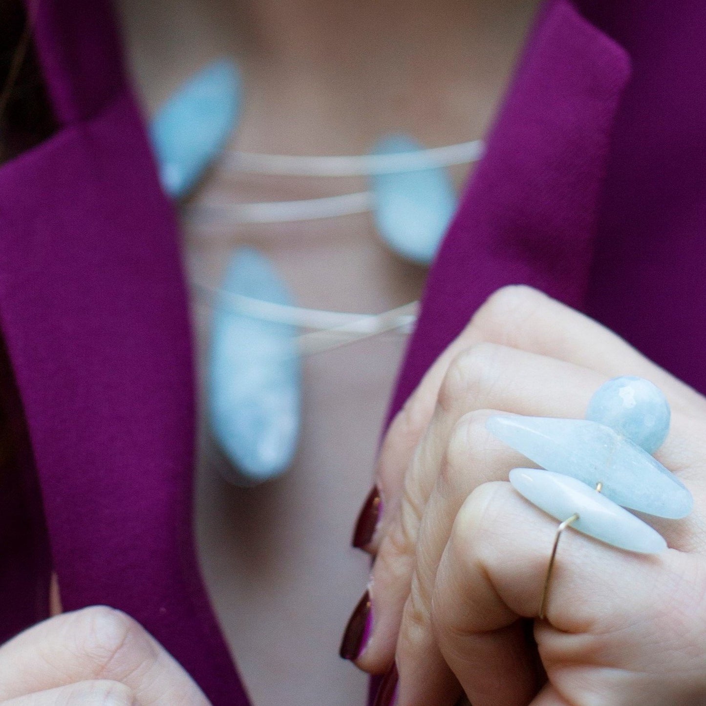 Asymmetric Neckwire with hand-cut Gemstones