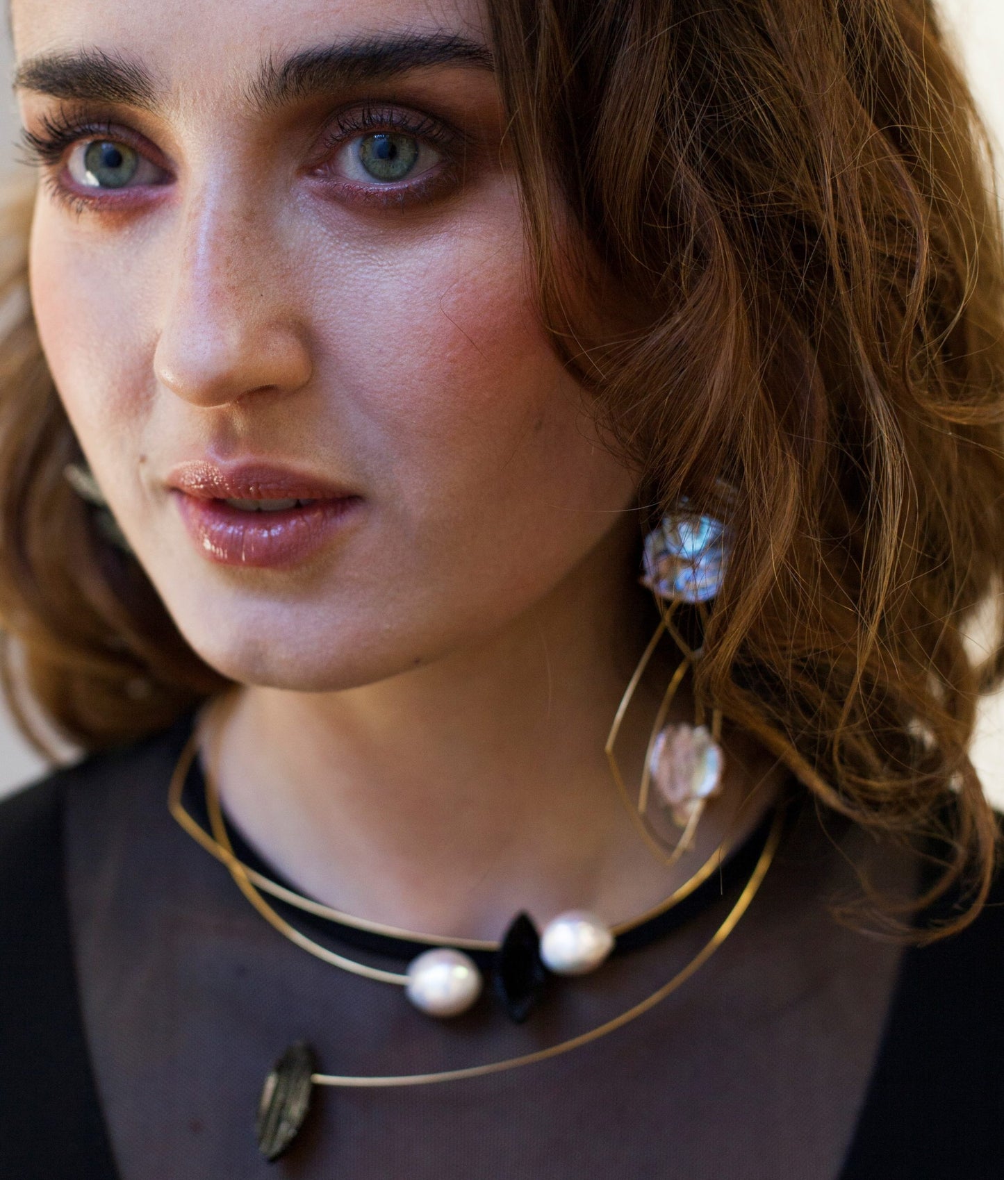 Square Asymmetric Neckwire with Black Tourmaline