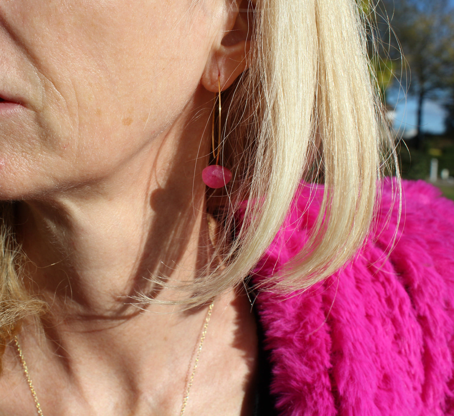 Straight Drop Earrings with Morganite and Round Beads