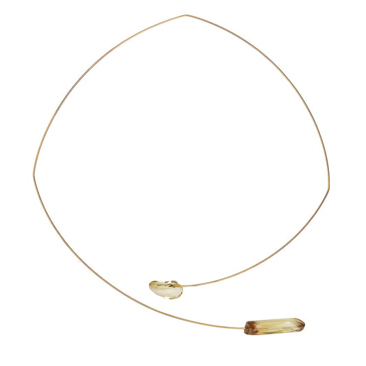 Asymmetric Neck Wire with Bio and Lemon Quartz