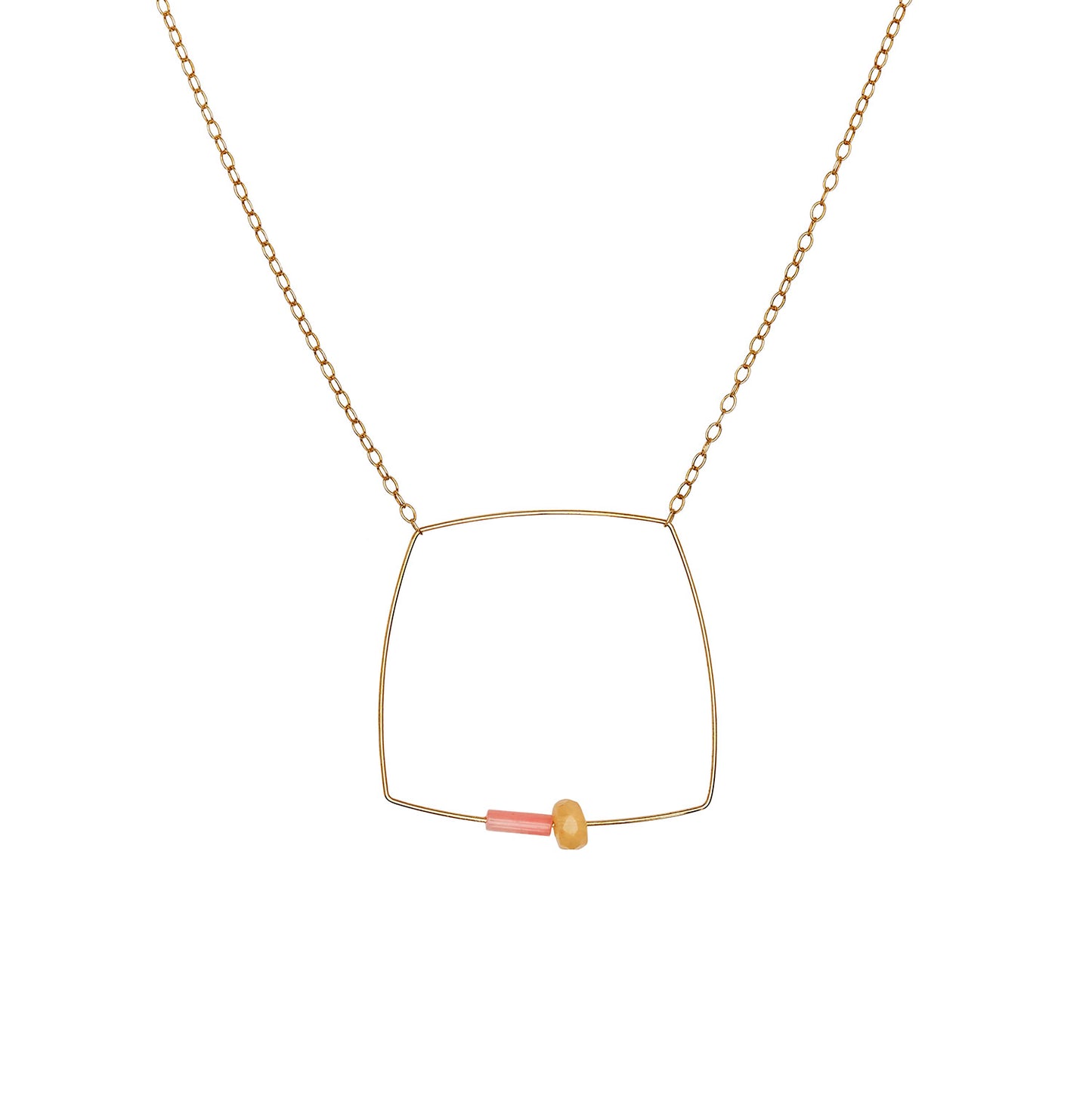 Large Square Pendant Necklace with Coral and Opal