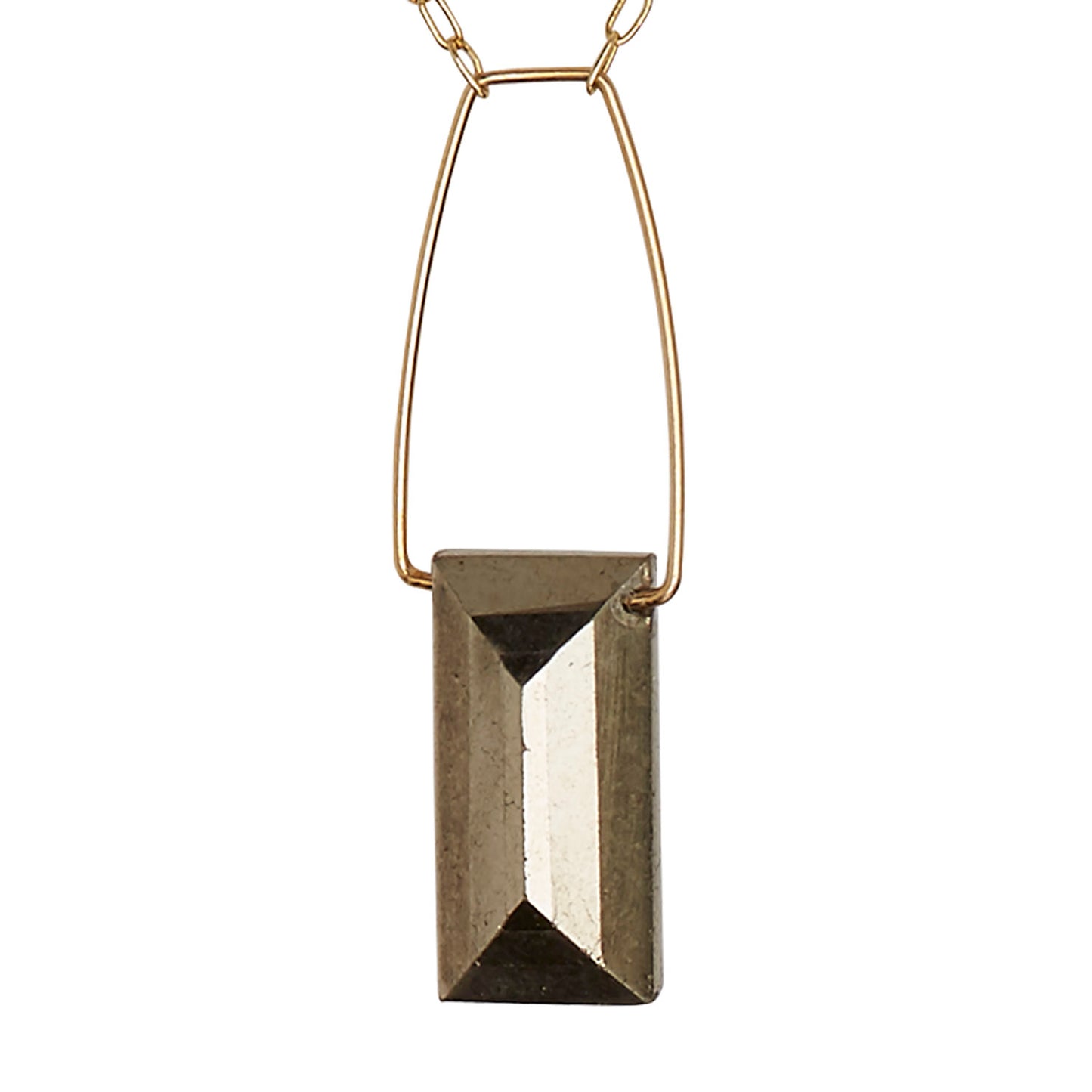 Small Rectangle Pendant Necklace with Pyrite