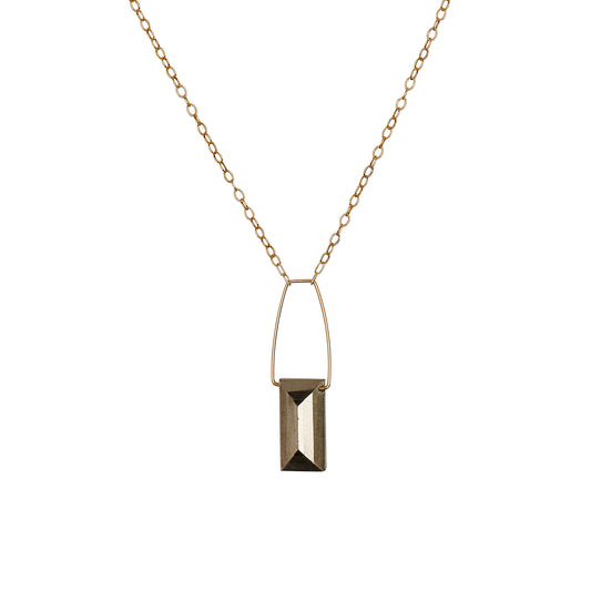 Small Rectangle Pendant Necklace with Pyrite