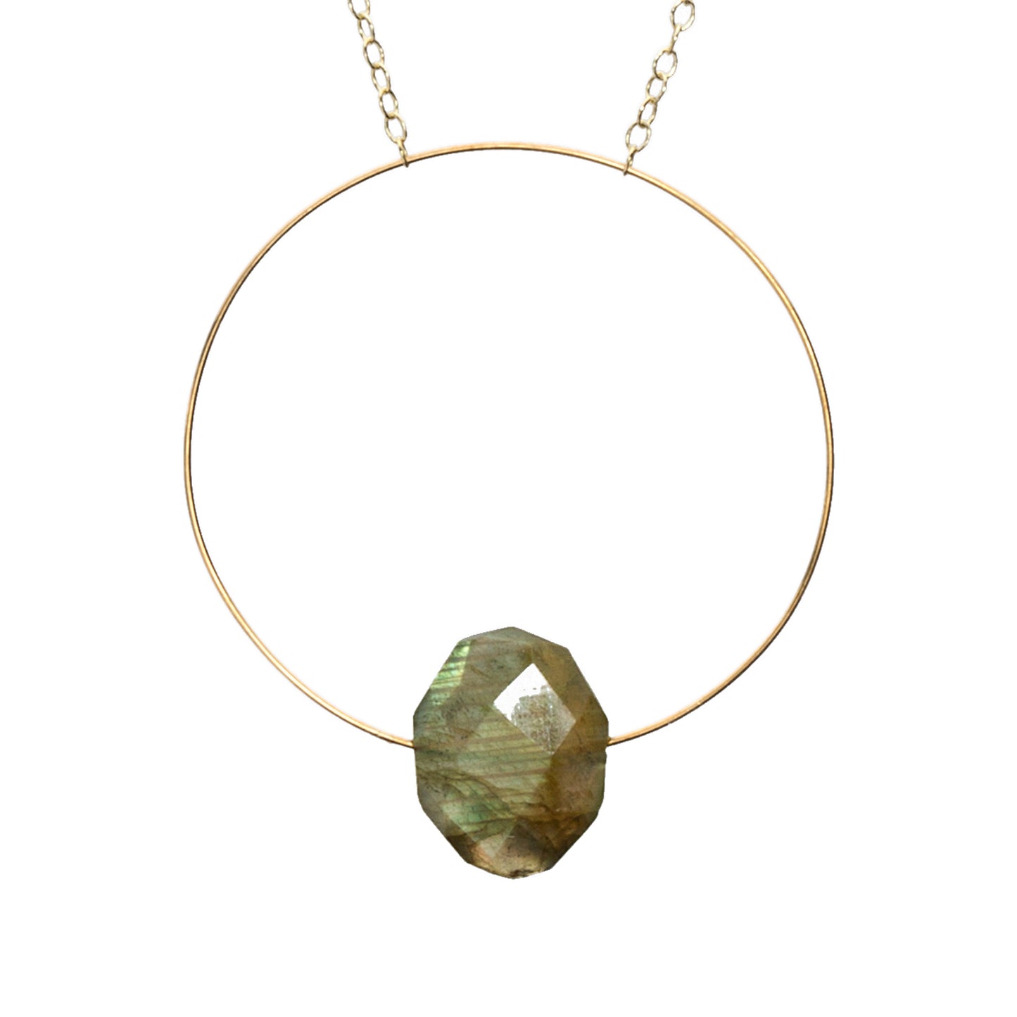Circle Pendant Necklace with hand-cut Gemstones