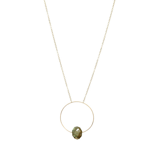 Circle Pendant Necklace with hand-cut Gemstones