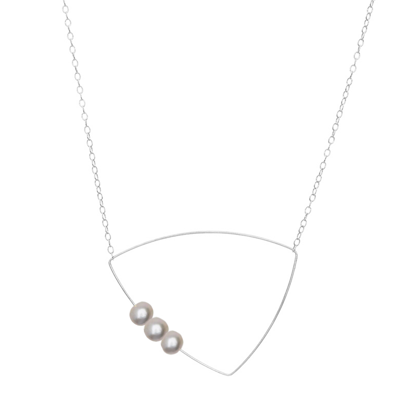 Triangle Pendant Necklace with Round Freshwater Pearls