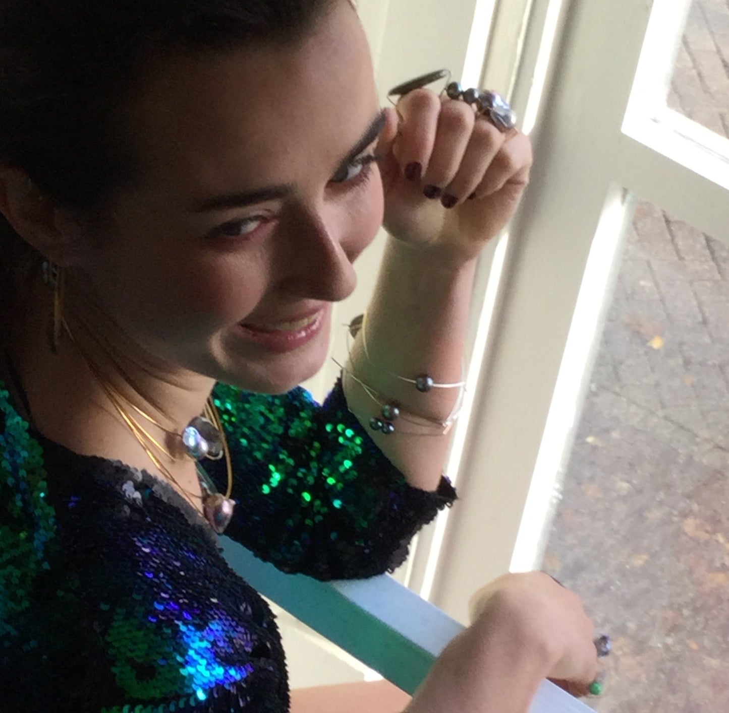 Triangle Ring with White Fresh Water Pearl Coin