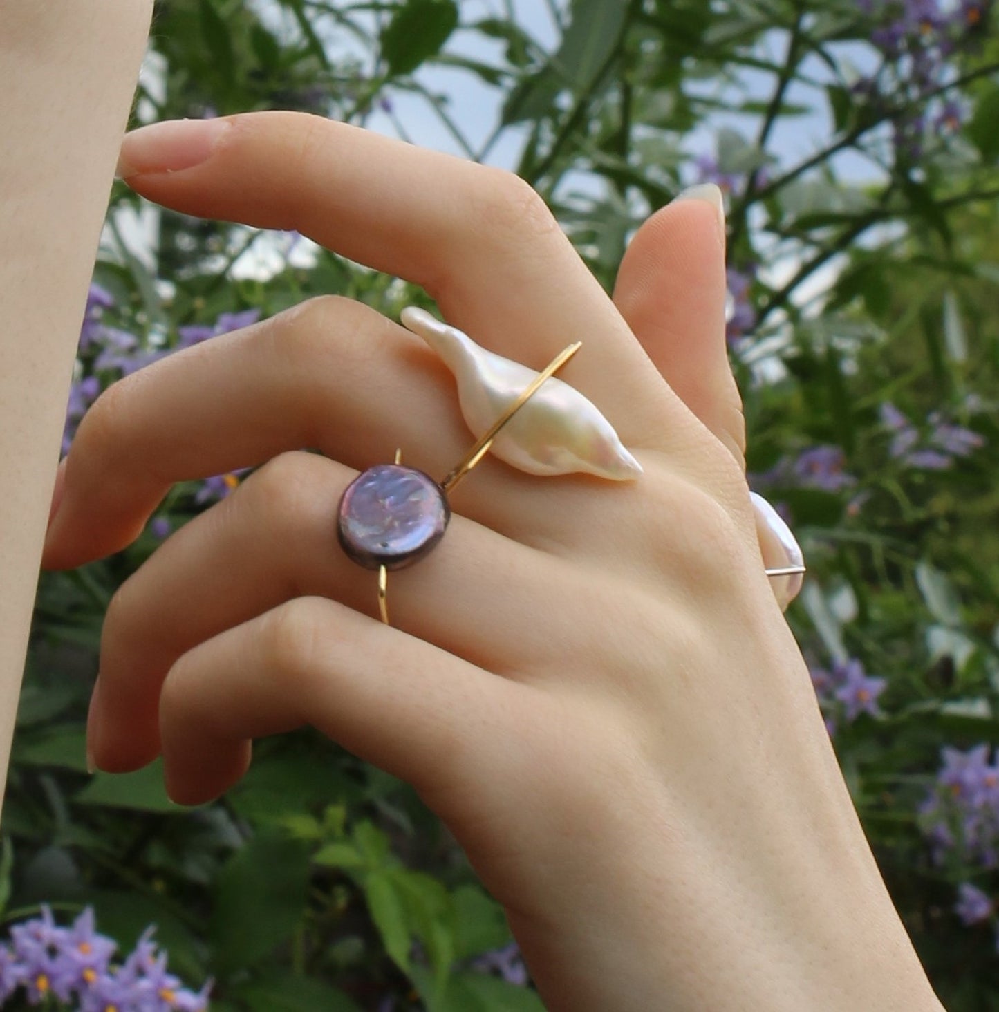 Triangle Ring with White Freshwater Pearl