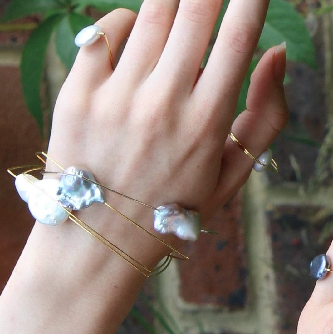 Triangle Bangle with Round Freshwater Pearl