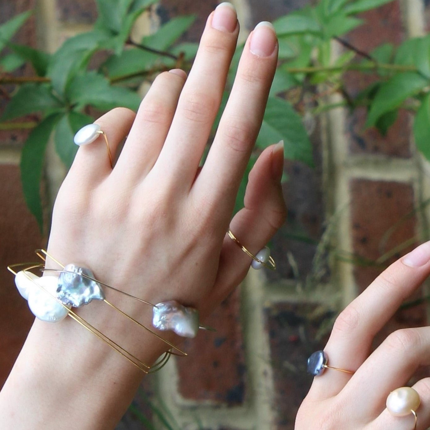 Triangle Bangle with Round Freshwater Pearls
