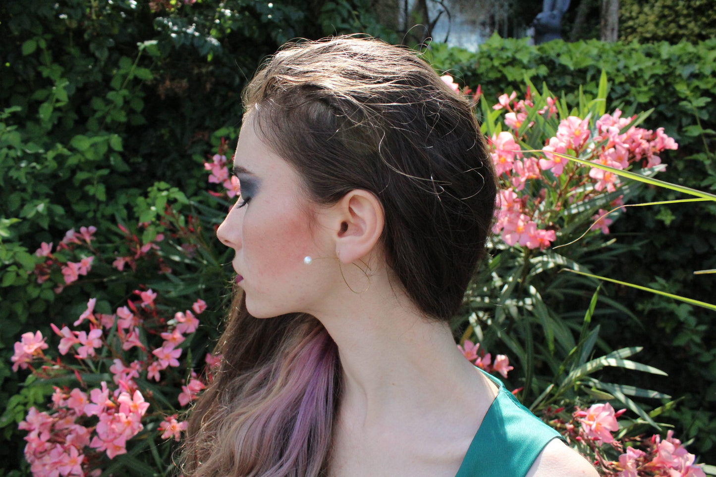 Long Pointed Loop Earrings with Round Freshwater Pearls (5mm)
