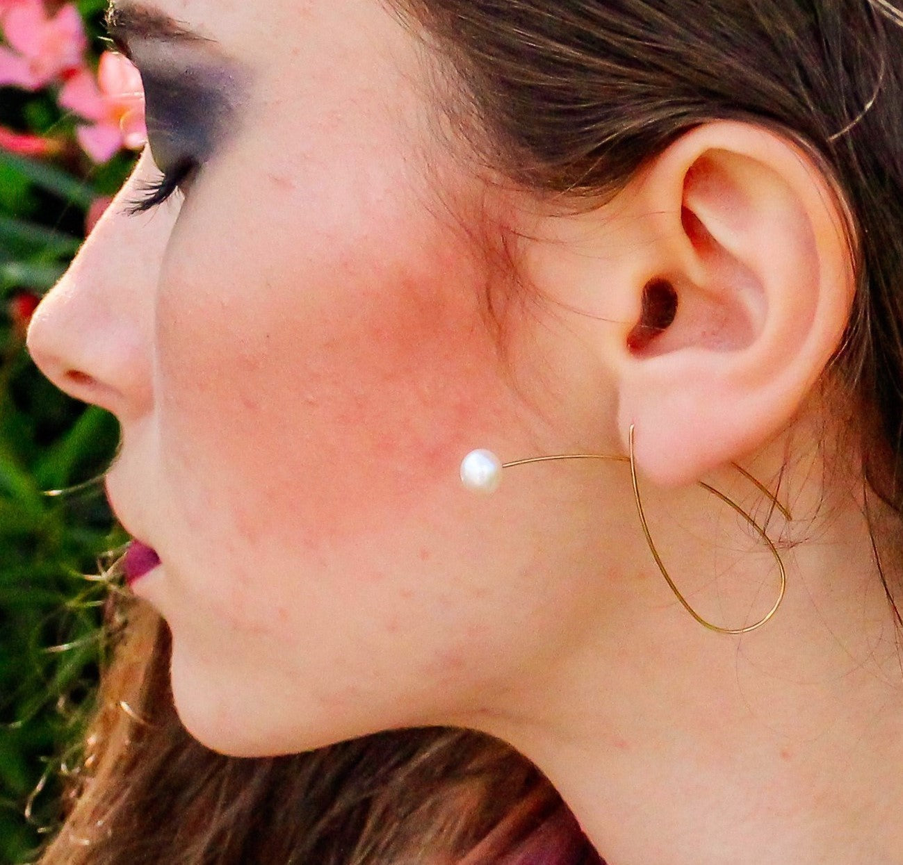 Long Pointed Loop Earrings with Round Freshwater Pearls (5mm)