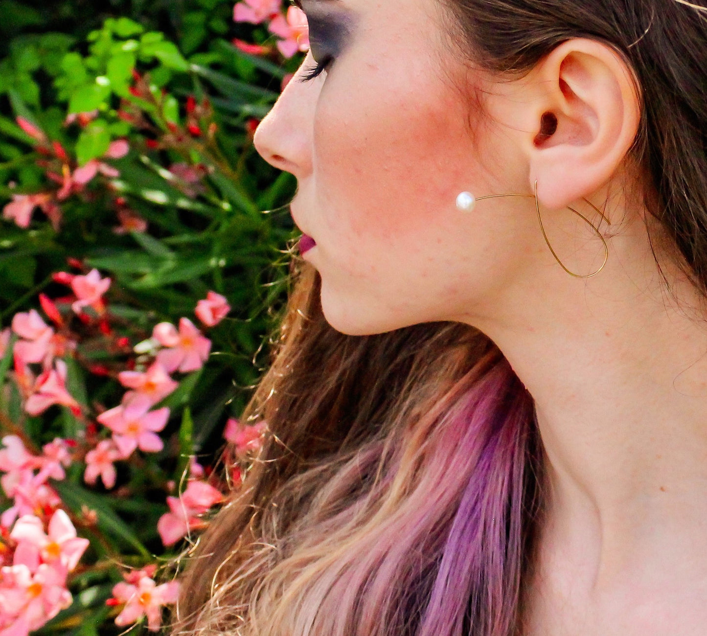 Long Pointed Loop Earrings with Round Freshwater Pearls (5mm)