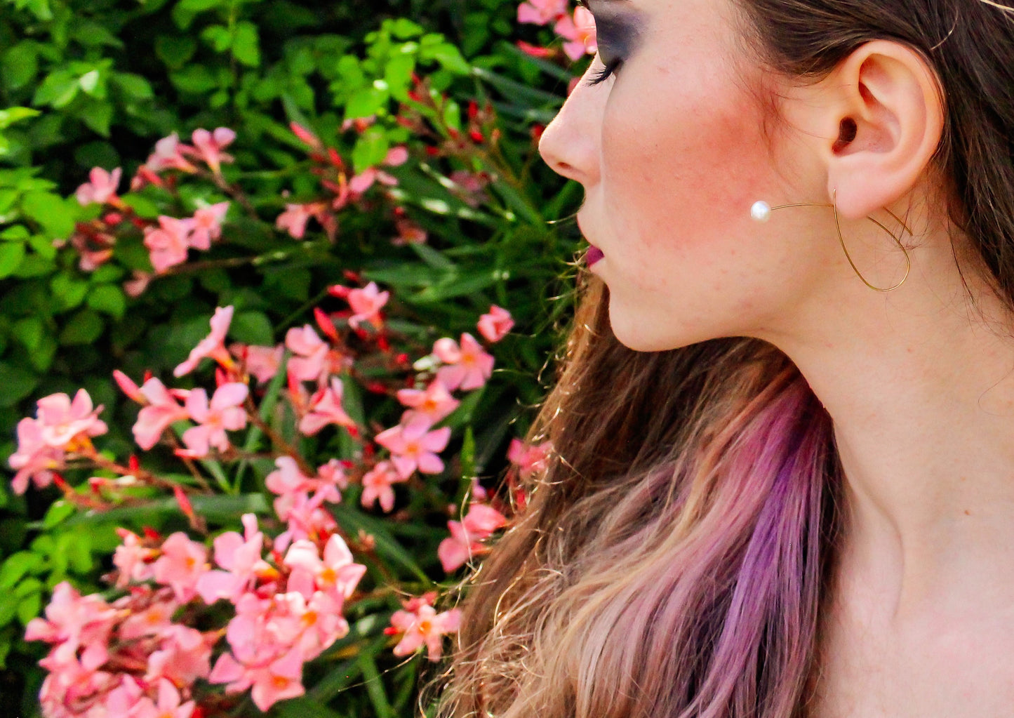 Long Pointed Loop Earrings with Round Freshwater Pearls (5mm)