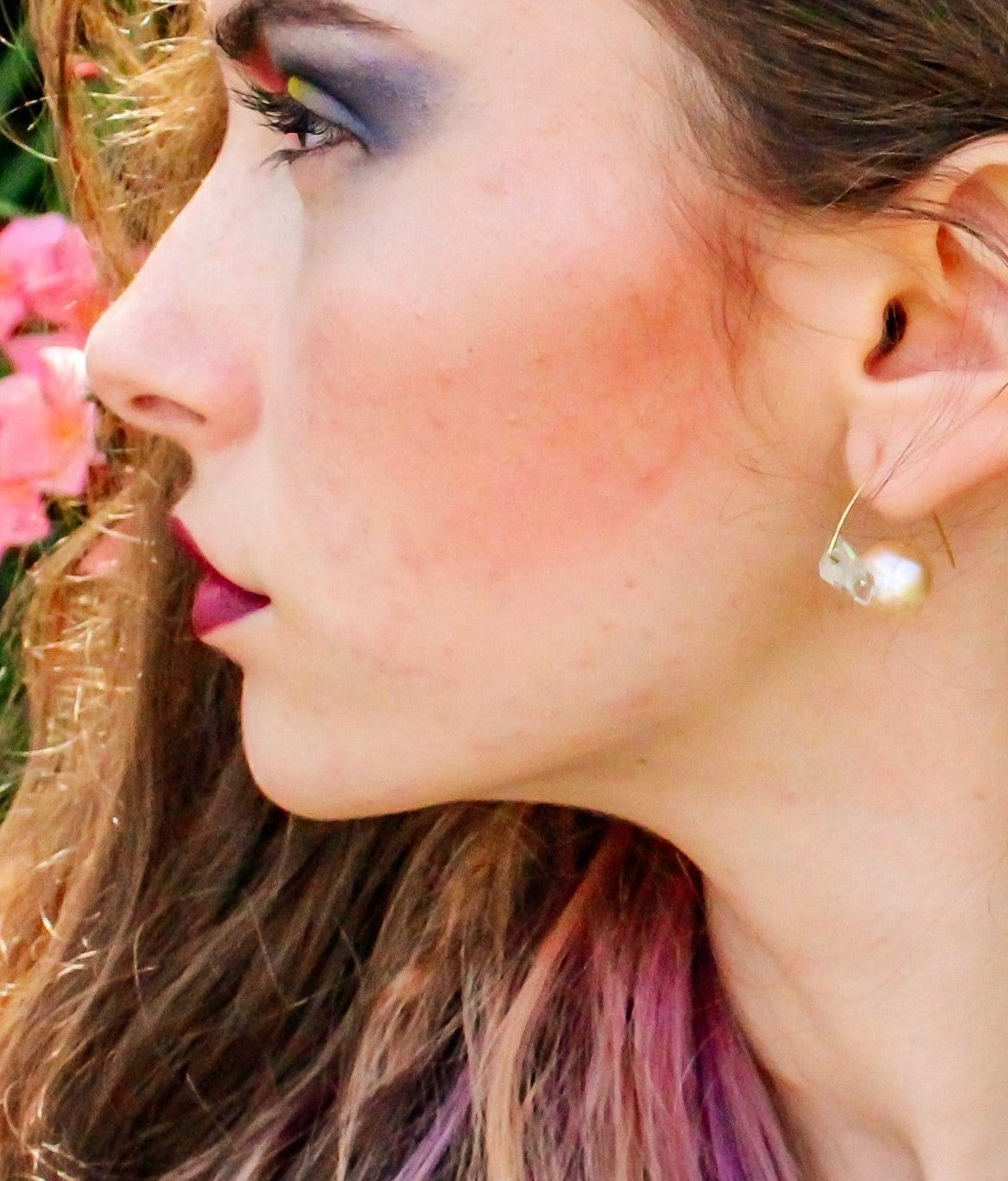 Triangle Earrings with Lavender Amethyst and Lavender Freshwater Pearls