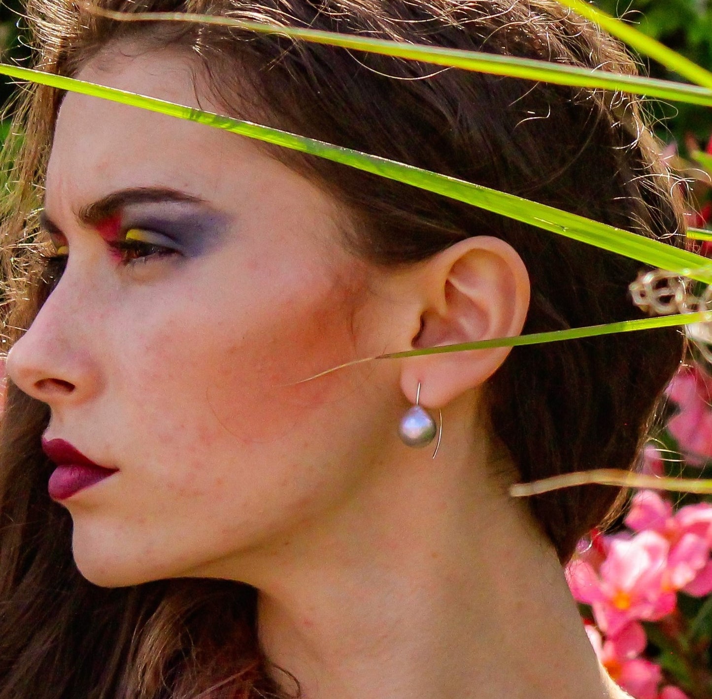 Petite Triangle Lobe Huggers with a choice of Freshwater Pearls and yoke yellow Heliodore