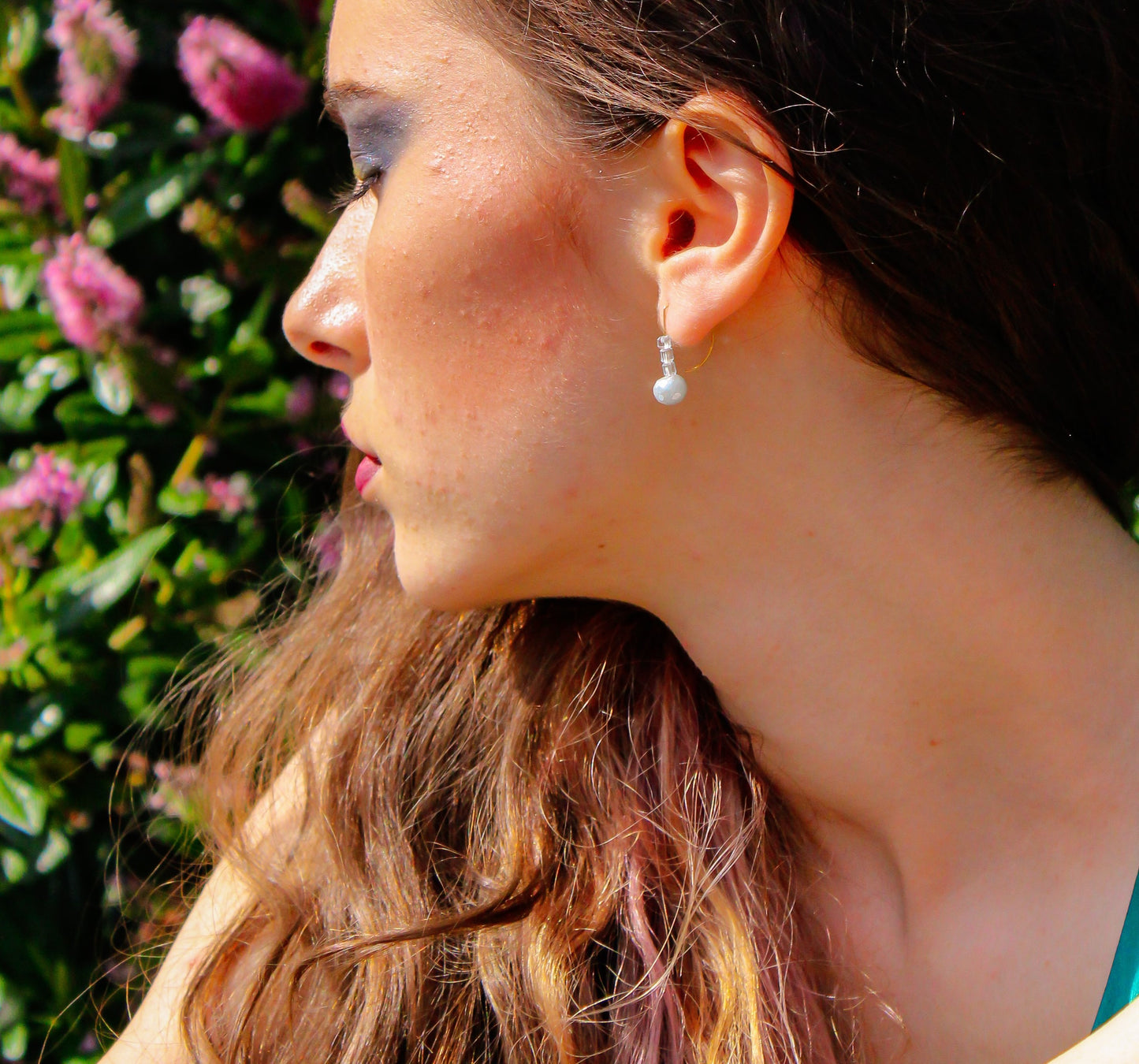 Petite Nude Pink Peach Moonstone Earrings